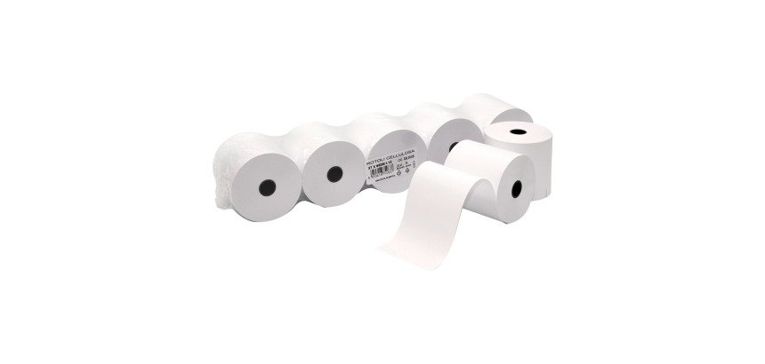 Carta in rotolo pura cellulosa per calcolatrici pura 60 g/m² L 57 mm  Ø est. 65 mm Ø int. 12 mm Lungheza 40 m bianco 5 rotoli