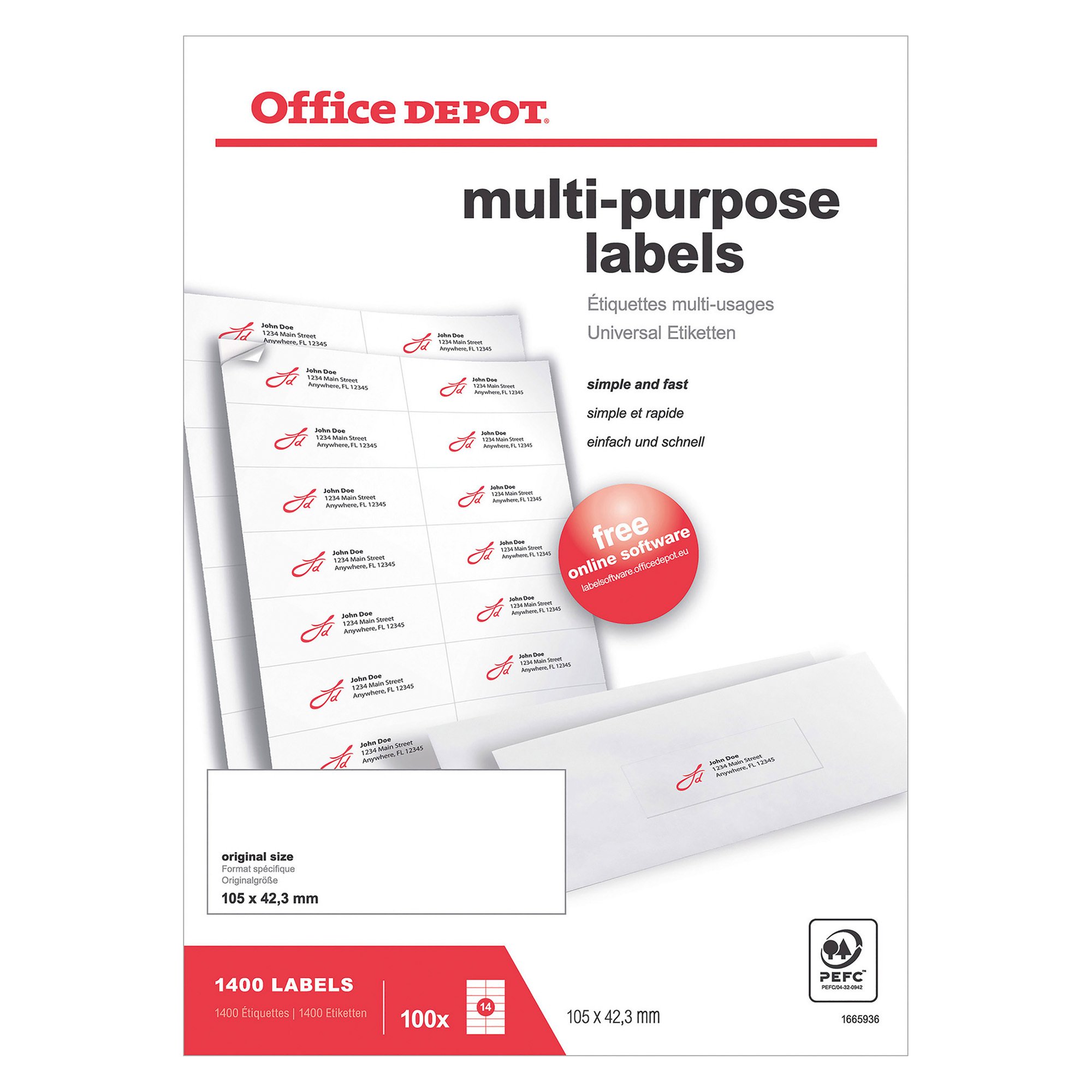 Office Depot Multipurpose Labels White 105 x 42.3 mm 100 Sheets of 14