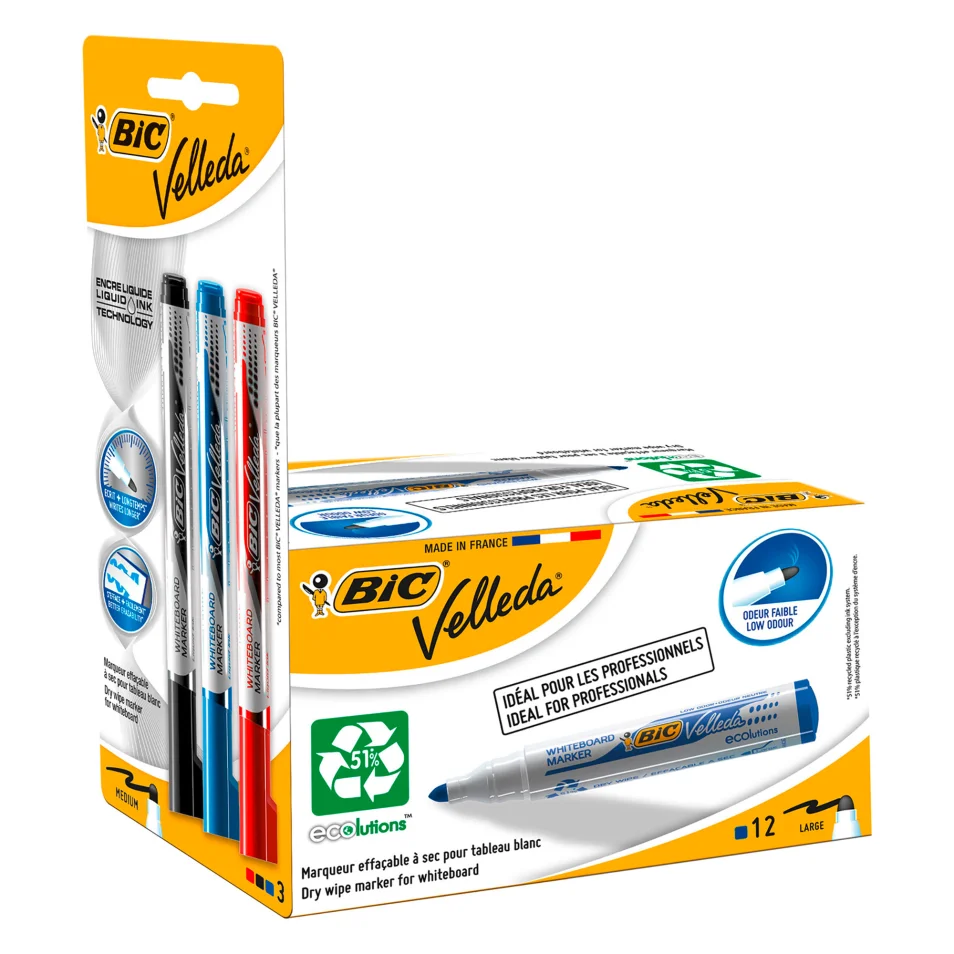 Bic Velleda Whiteboard Markers Large Bullet Tip Liquid Ink