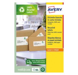 Etichette Avery bianche in carta riciclata al 100%, 199,6x289,1mm, 1 etichetta per foglio, adesivo permanente, laser e inkjet, 100 fogli