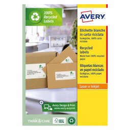 AVERY Etichette bianche in carta riciclata al 100%, 199,6x143,5mm, 2 etichette per foglio, adesivo permanente, laser e inkjet, 100 fogli