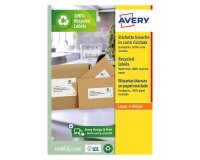 Etichette Avery bianche in carta riciclata al 100%, 199,6x143,5mm, 2 etichette per foglio, adesivo permanente, laser e inkjet, 100 fogli