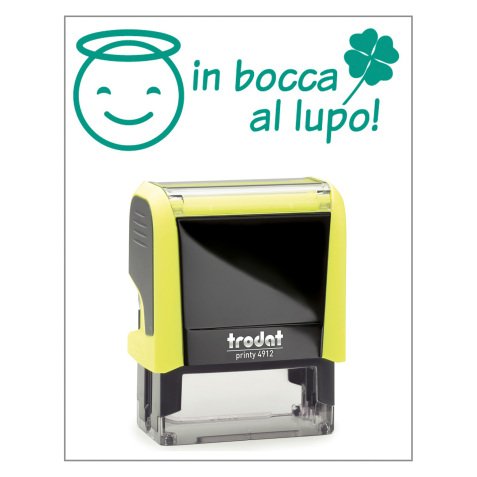 Timbro Trodat Printy 4912 "In bocca al lupo" giallo