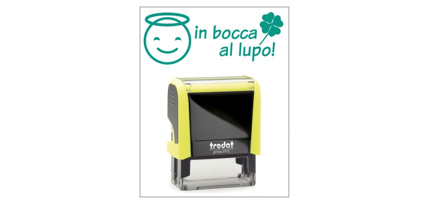 Timbro Trodat Printy 4912 "In bocca al lupo" giallo