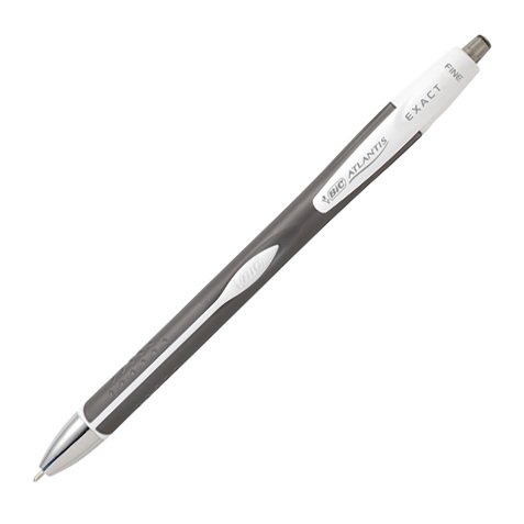 BIC Atlantis Exact Retractable Ballpoint Pen Grip Fine 0.3 mm Black Pack of 12