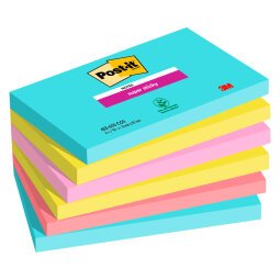 Post-it Miami Super Sticky Notes 127 x 76 mm Assorted Colours Rectangular 6 Pads of 90 Sheets