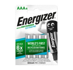 Energizer AAA Rechargeable Batteries Extreme HR03 800mAh NiMH 1.2V Pack of 4
