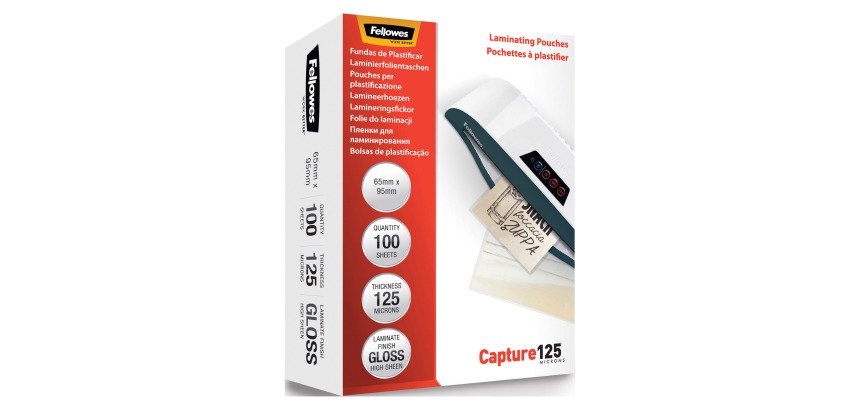 Buste Pouches per plastificazione Fellowes A6 125 micron finitura lucida in conf. da 100 pz