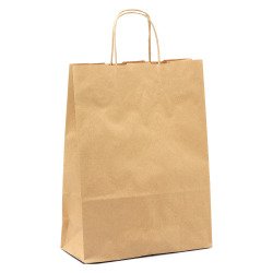 Buste shopper con cordino – carta Biokraft colore avana - Dimensioni (H x L x P): 34,5 x 26 x 11 cm - 25 unità