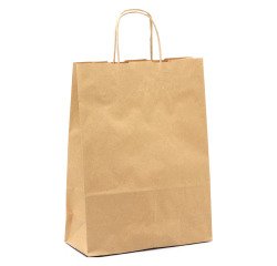 Buste shopper con cordino – carta Biokraft colore avana - Dimensioni (H x L x P): 34,5 x 26 x 11 cm - 25 unità