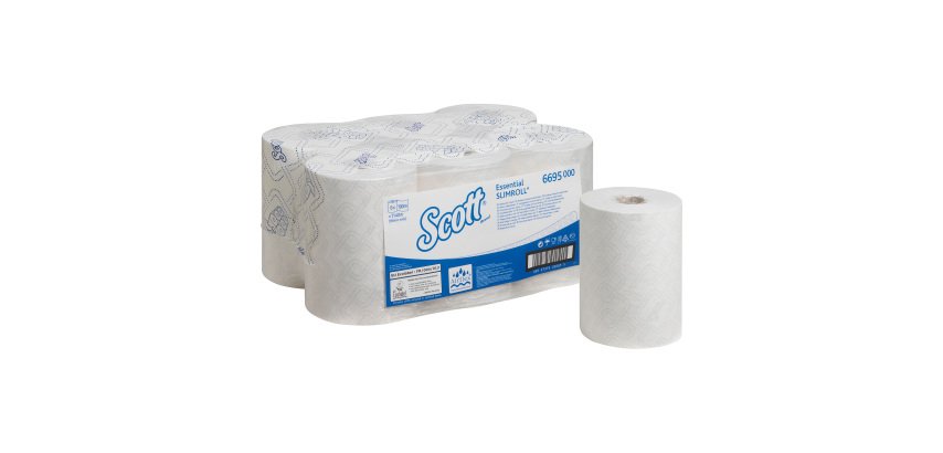 Scott Essential Slimroll Hand Towels Rolled White 1 Ply 6695 6 Rolls of 190 m