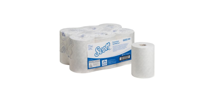 Scott Essential Slimroll Hand Towels Rolled White 1 Ply 6695 6 Rolls of 190 m