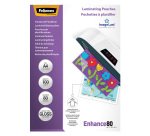 Buste Pouches per plastificazione Fellowes A4 80 micron finitura lucida in conf. da100 pz