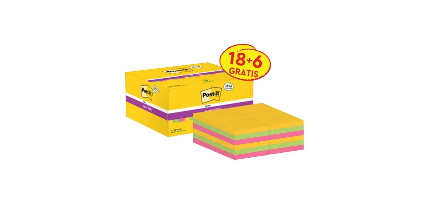 Post-it Super Sticky Assortiti 47,6 x 47,6 mm Confezione convenienza 18+6 unità da 90 fogli