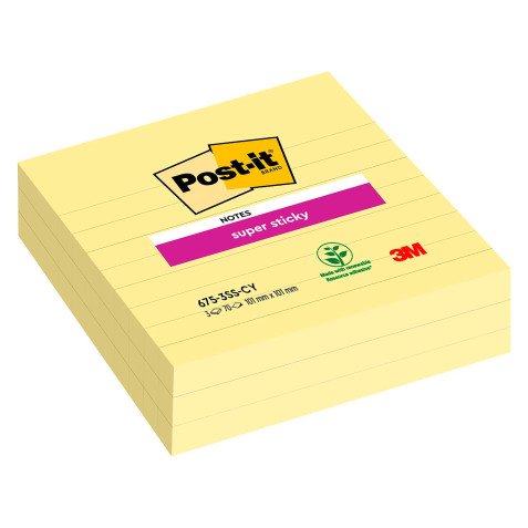 Post-it Notes canary yellow 101x101mm ruled 3 Pieces of 70 Sheets