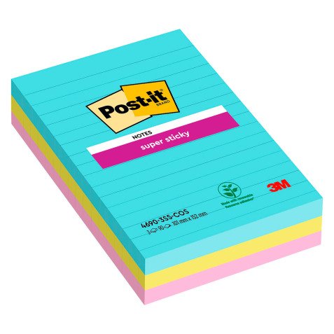 Post-it Miami Super Sticky Large  Notes 101 x 152 mm Assorted Colours Rectangular Ruled 3 Pads of 90 Sheets