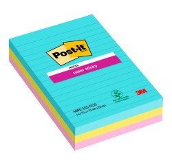 Post-it Miami Super Sticky Large  Notes 101 x 152 mm Assorted Colours Rectangular Ruled 3 Pads of 90 Sheets