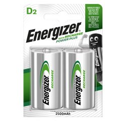Energizer D Rechargeable Batteries Power Plus HR20 2500mAh NiMH 1.2V Pack of 2
