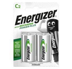 Energizer C Rechargeable Batteries Power Plus HR14 2500mAh NiMH 1.2V Pack of 2