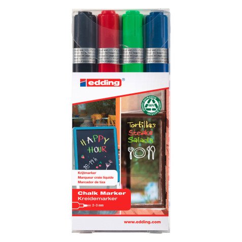 Marcatore a gesso liquido edding E4095 nero, blu, rosso, verde chiaro 4 pezzi