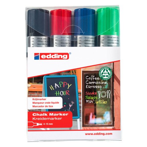 edding Chalk Marker E4090 Black / Blue / Red / Green Pack 4