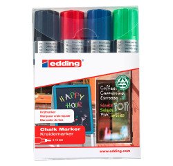 edding Chalk Marker E4090 Black / Blue / Red / Green Pack 4