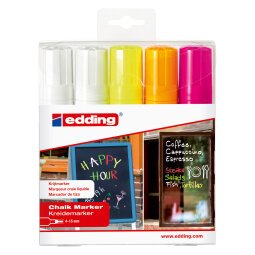 edding Chalk Marker E4090 White / Yellow / Orange / Pink Pack 5