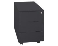 Cassettiera Kubo Monoblocco In Metallo su Ruote a 3 Cassetti, Colore Nero, Fornita Montata
