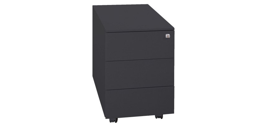 Cassettiera Kubo Monoblocco In Metallo su Ruote a 3 Cassetti, Colore Nero, Fornita Montata
