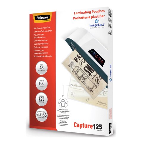 Fellowes ImageLast Capture Laminating Pouch A3 Glossy 2 x 125 (250 Microns) Transparent Pack of 100