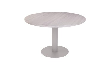 Circular meeting table, 120 cm in diameter, with a central metal base.