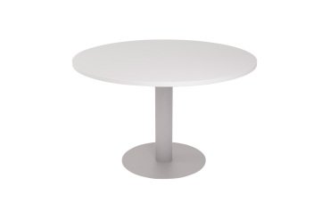 Circular meeting table, 120 cm in diameter, with a central metal base.
