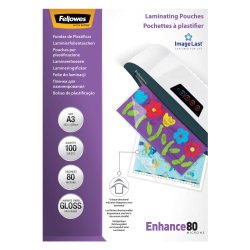 Buste Pouches per plastificazione Fellowes A3 80 micron finitura lucida in conf. da 100 pz