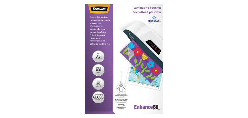 Fellowes ImageLast Enhance Laminating Pouch A3 Glossy 2 x 80 (160 Microns) Transparent Pack of 100