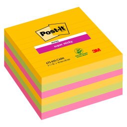 Post-it Super Sticky Notes 101 x 101 mm Assorted Square Ruled 6 Pads of 90 Sheets