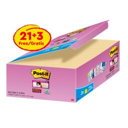 Post-it Super Sticky Notes 47.6 x 47.6 mm 90 Sheets Canary Yellow Value Pack 21 + 3 Free