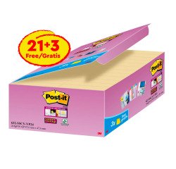 Post-it Super Sticky Notes 47.6 x 47.6 mm 90 Sheets Canary Yellow Value Pack 21 + 3 Free
