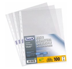 Buste a perforazione Universale Favorit Linear 22 x 30 cm trasparente polipropilene finitura goffrata a buccia d'arancia spessore medio 100 unità