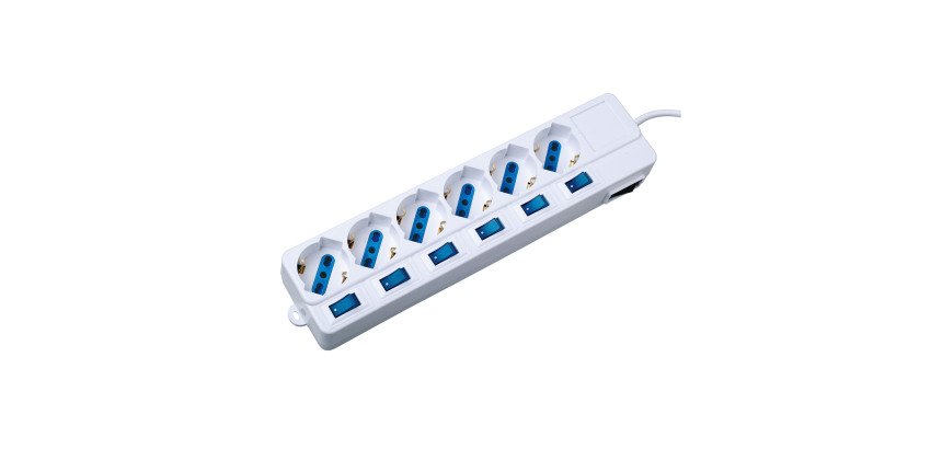 Multipresa con interruttori singoli, 6 prese 16A bipasso/schuko