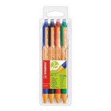 Penna roller STABILO Pointball tratto fine nero, blu, verde, rosso 4 pezzi