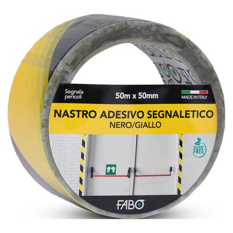 Nastro segnaletico Fabo giallo e nero, 50 mm x 50 m