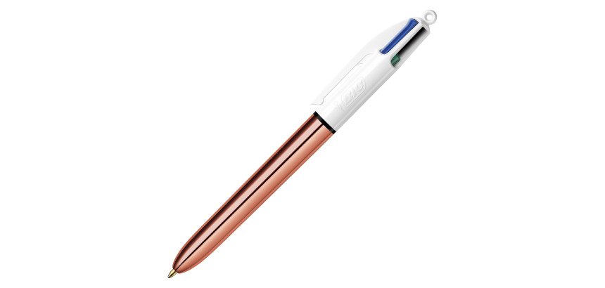 Penna a sfera con 4 colori a scatto BIC 4 Colori Shine Rose Gold fusto metallizzato rosa dorato, 1mm