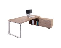 Scrivania manageriale Florida l 210 x p 90 x h 74 cm gambe in metallo ad anello con mobile di servizio portante reversibile colore noce