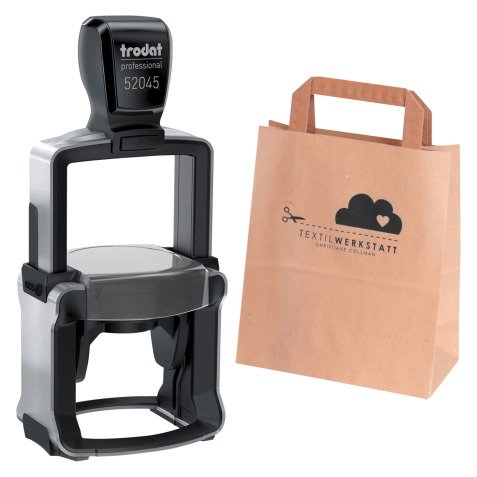 Kit timbro personalizzabile 52045 nero/avana + 200 eco sacchetti in carta M