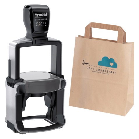 Kit timbro personalizzabile 52045 multicolor/avana + 200 eco sacchetti in carta L