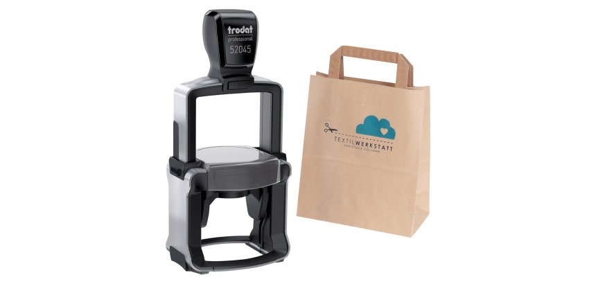 Kit timbro personalizzabile 52045 multicolor/avana + 200 eco sacchetti in carta L