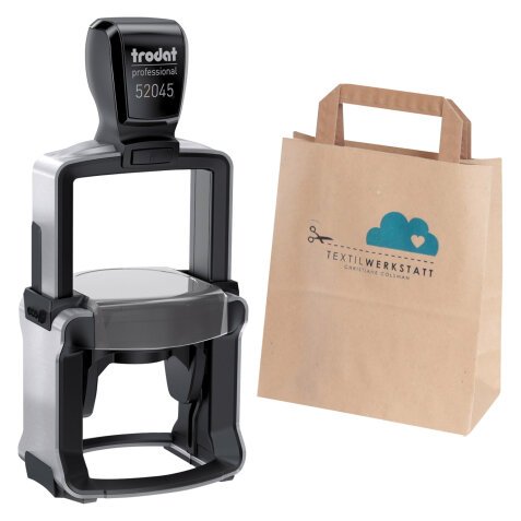 Kit timbro personalizzabile 52045 multicolor/avana + 200 eco sacchetti in carta M