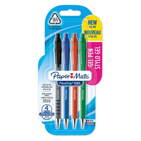 Penne gel Paper Mate FlexGrip nero, blu, rosso, verde 4 unità