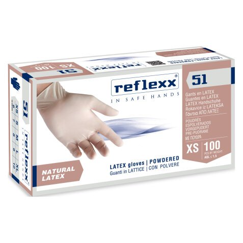 Guanti monouso Reflexx R51 in lattice con polvere taglia S, 100 unità