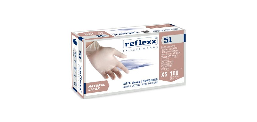 Guanti monouso Reflexx R51 in lattice con polvere taglia S, 100 unità
